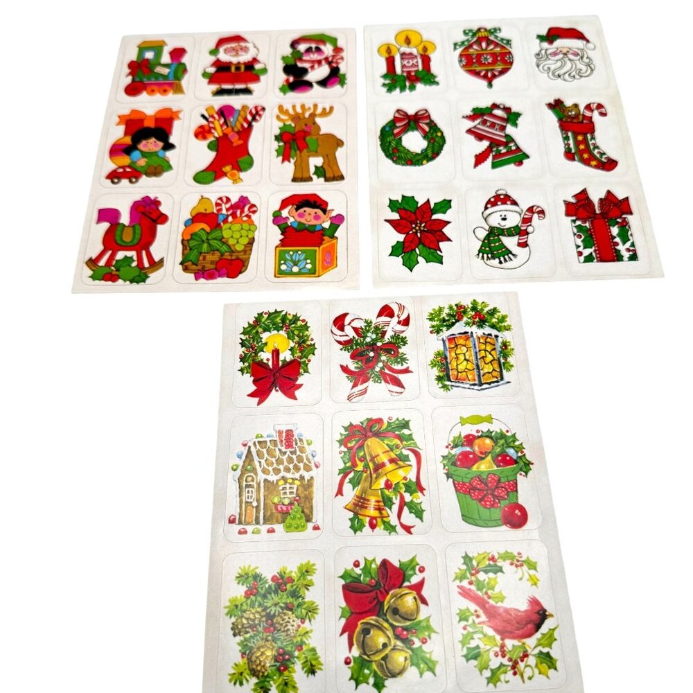 1980s Vtg Retro Christmas Sticker Sheet Set of 3 Santa Reindeer Snowman Unused